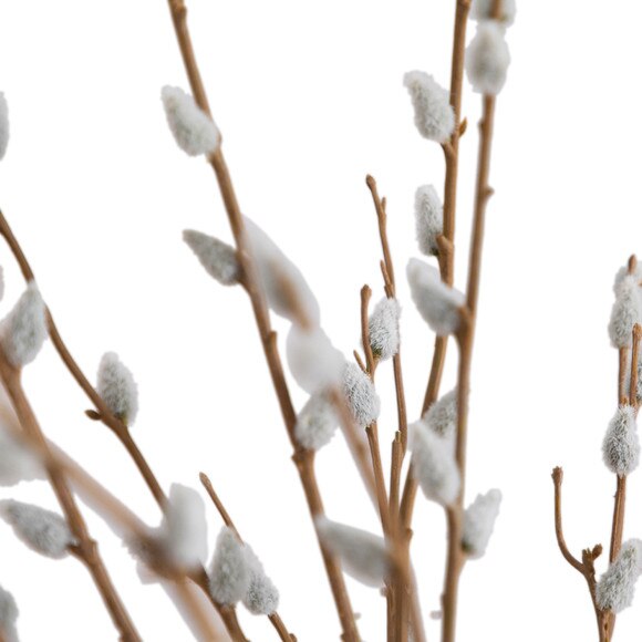 28 Artificial Pussy Willow Arrangement in Modern Metal Black Vase - SKU #A2196 - 2