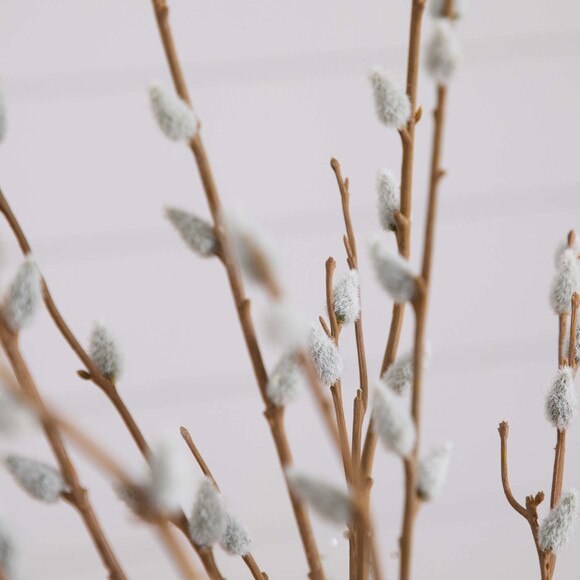 28 Artificial Pussy Willow Arrangement in Modern Metal Black Vase - SKU #A2196 - 3