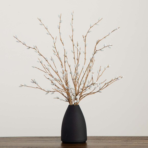28 Artificial Pussy Willow Arrangement in Modern Metal Black Vase - SKU #A2196 - 5