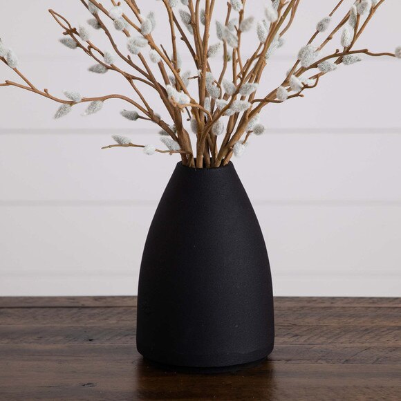 28 Artificial Pussy Willow Arrangement in Modern Metal Black Vase - SKU #A2196 - 6
