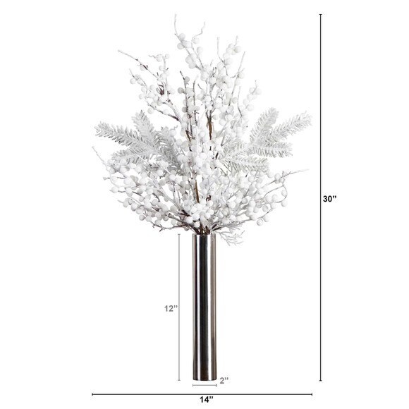 30 Artificial Flocked Berry Arrangement in Cylinder Chrome Vase - SKU #A2199 - 1