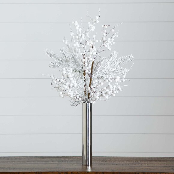 30 Artificial Flocked Berry Arrangement in Cylinder Chrome Vase - SKU #A2199 - 6