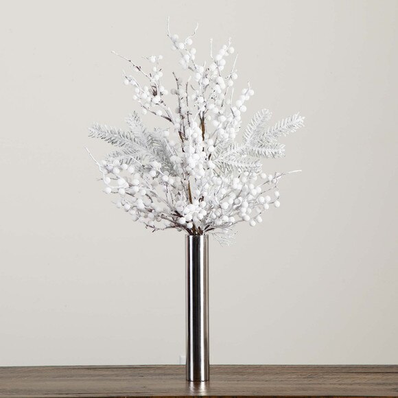 30 Artificial Flocked Berry Arrangement in Cylinder Chrome Vase - SKU #A2199 - 7