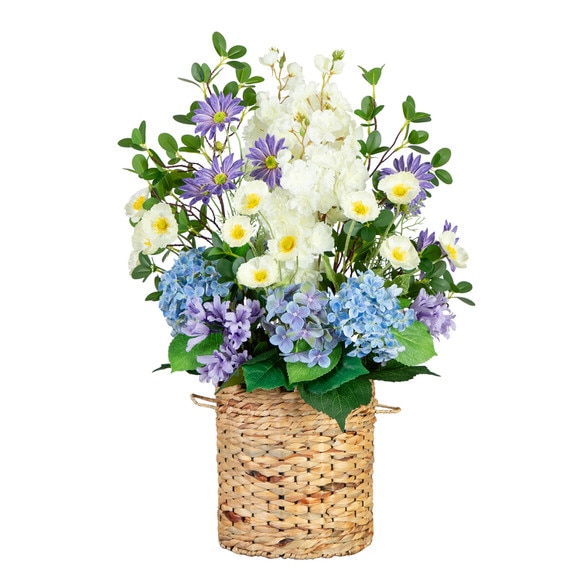 31 Artificial Mixed Flower Hydrangea Arrangement in Hyacinth Weave Basket - SKU #A2239