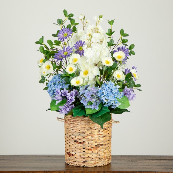 31 Artificial Mixed Flower Hydrangea Arrangement in Hyacinth Weave Basket - SKU #A2239 - 7