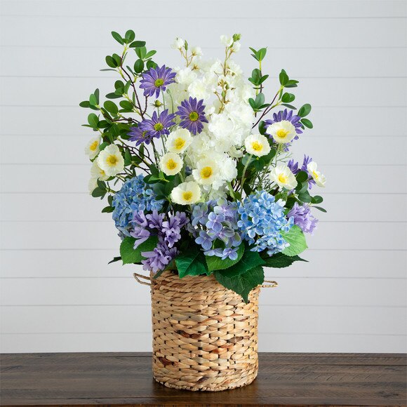 31 Artificial Mixed Flower Hydrangea Arrangement in Hyacinth Weave Basket - SKU #A2239 - 8