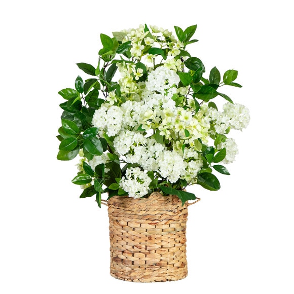 31 Artificial Mixed Flower Arrangement in Hyacinth Weave Basket - SKU #A2240