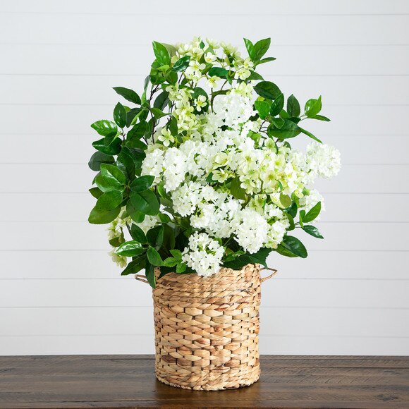 31 Artificial Mixed Flower Arrangement in Hyacinth Weave Basket - SKU #A2240 - 9