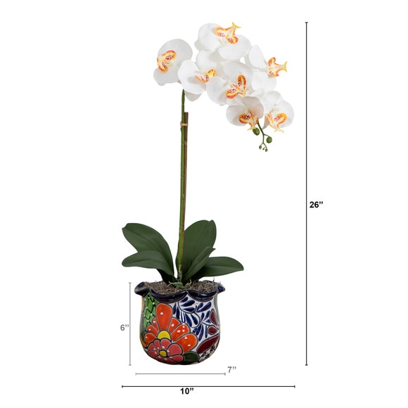 26 Artificial Orchid Arrangement in Handmade Mexican Talavera Ceramic Planter - SKU #A2296 - 1