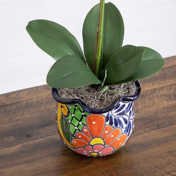 26 Artificial Orchid Arrangement in Handmade Mexican Talavera Ceramic Planter - SKU #A2296 - 3