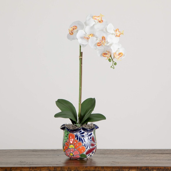 26 Artificial Orchid Arrangement in Handmade Mexican Talavera Ceramic Planter - SKU #A2296 - 5