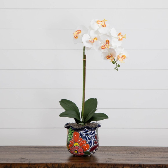 26 Artificial Orchid Arrangement in Handmade Mexican Talavera Ceramic Planter - SKU #A2296 - 6