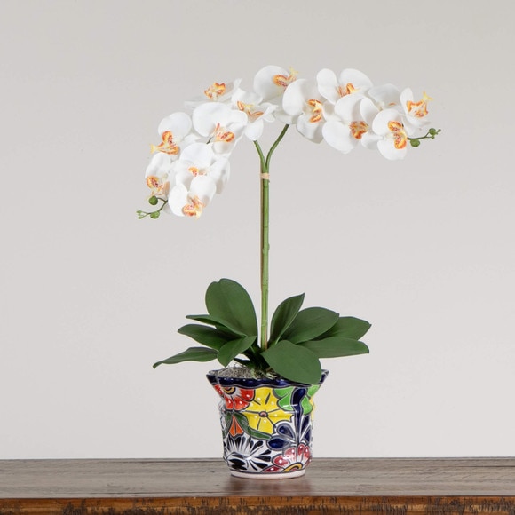 26 Artificial Double Orchid Arrangement in Handmade Mexican Talavera Ceramic Planter - SKU #A2297 - 7