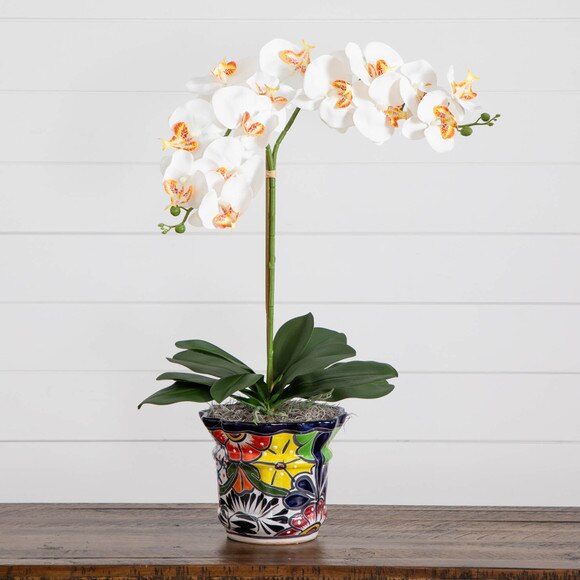 26 Artificial Double Orchid Arrangement in Handmade Mexican Talavera Ceramic Planter - SKU #A2297 - 8