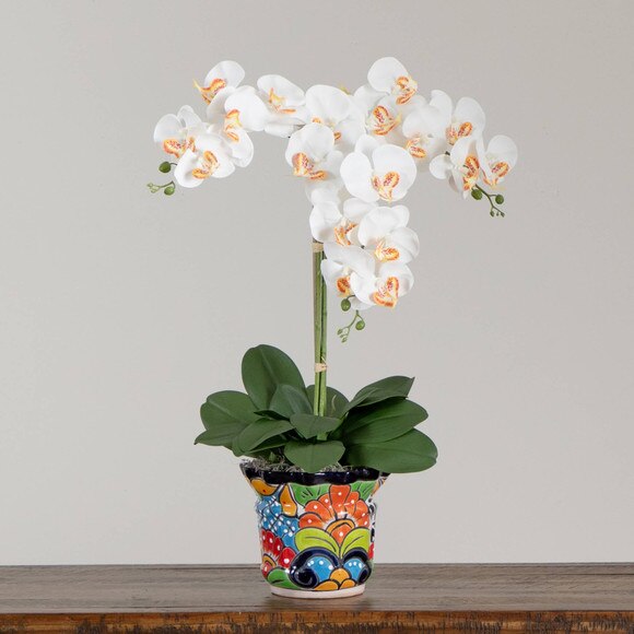 27 Artificial Triple Orchid Arrangement in Handmade Mexican Talavera Ceramic Planter - SKU #A2298 - 6