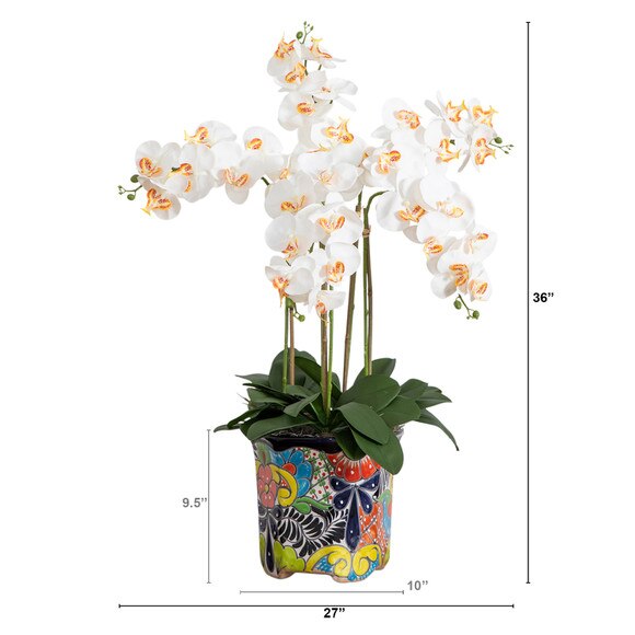 36 Artificial Large Orchid Arrangement in Handmade Mexican Talavera Ceramic Planter - SKU #A2299 - 1