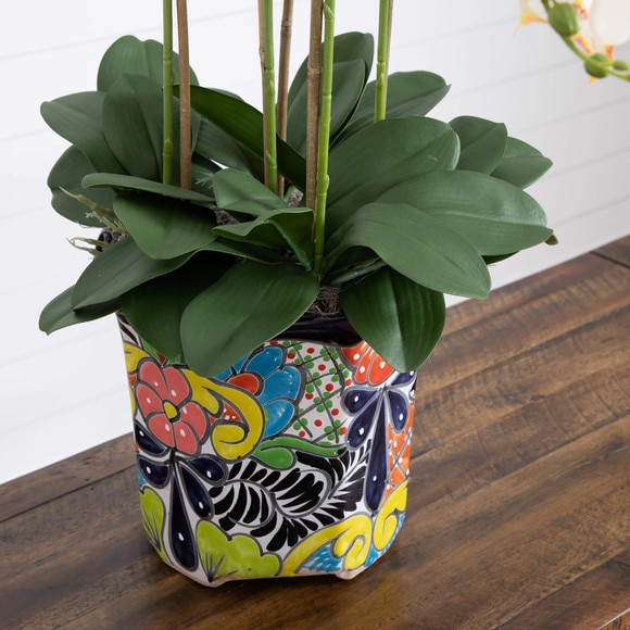 36 Artificial Large Orchid Arrangement in Handmade Mexican Talavera Ceramic Planter - SKU #A2299 - 4