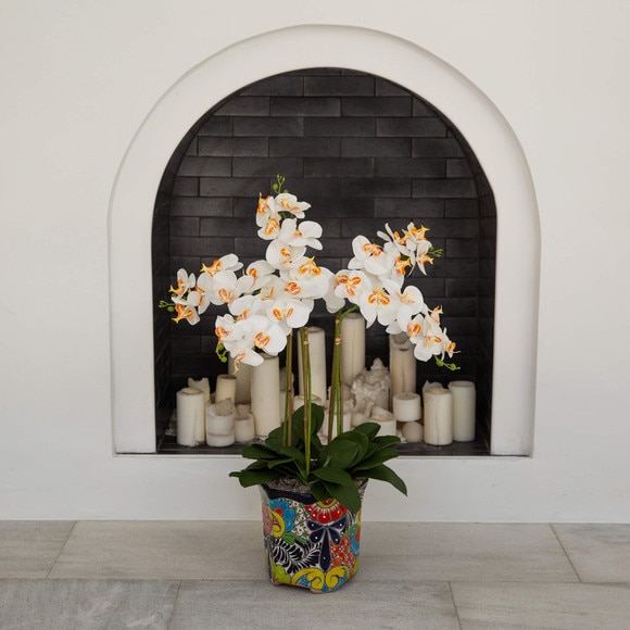 36 Artificial Large Orchid Arrangement in Handmade Mexican Talavera Ceramic Planter - SKU #A2299 - 5