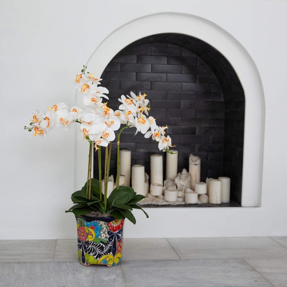 36 Artificial Large Orchid Arrangement in Handmade Mexican Talavera Ceramic Planter - SKU #A2299 - 6