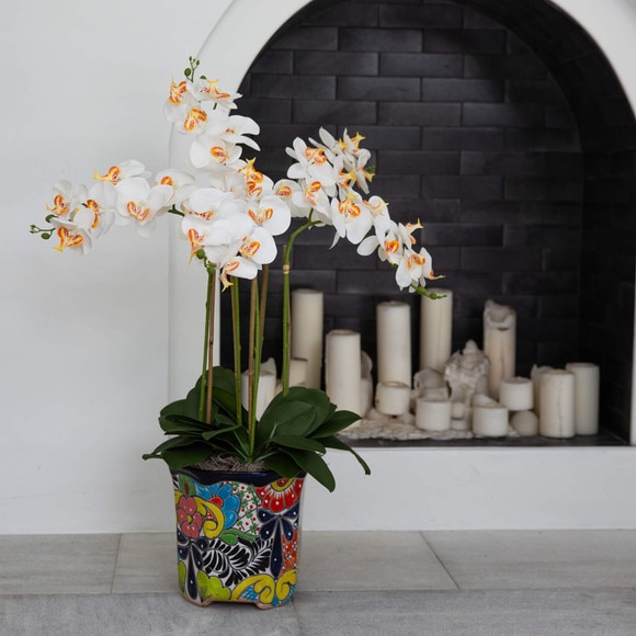 36 Artificial Large Orchid Arrangement in Handmade Mexican Talavera Ceramic Planter - SKU #A2299 - 7