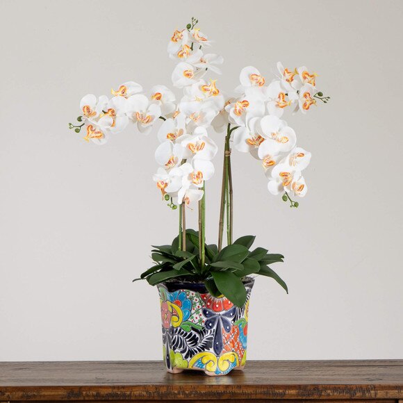 36 Artificial Large Orchid Arrangement in Handmade Mexican Talavera Ceramic Planter - SKU #A2299 - 9