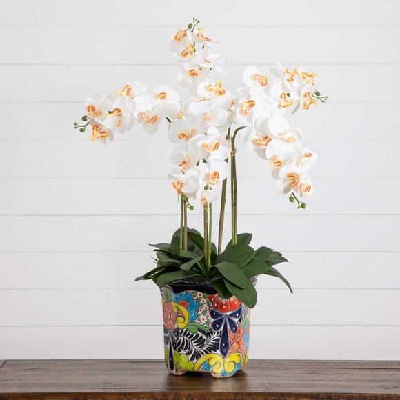 36 Artificial Large Orchid Arrangement in Handmade Mexican Talavera Ceramic Planter - SKU #A2299 - 10