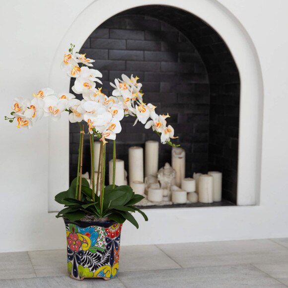 36 Artificial Large Orchid Arrangement in Handmade Mexican Talavera Ceramic Planter - SKU #A2299 - 11