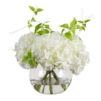 Wedding Collection 18-in Artificial Hydrangea Arrangement in Glass Vase - SKU #A2310