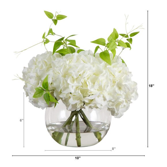 Wedding Collection 18-in Artificial Hydrangea Arrangement in Glass Vase - SKU #A2310 - 1