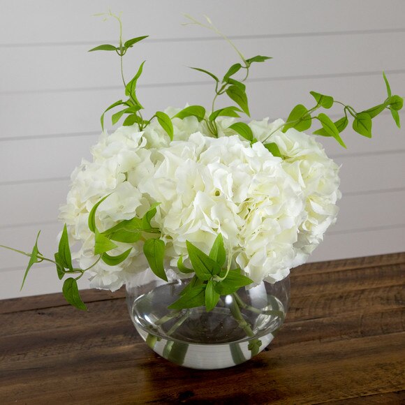 Wedding Collection 18-in Artificial Hydrangea Arrangement in Glass Vase - SKU #A2310 - 4