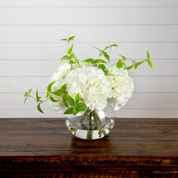 Wedding Collection 18-in Artificial Hydrangea Arrangement in Glass Vase - SKU #A2310 - 7