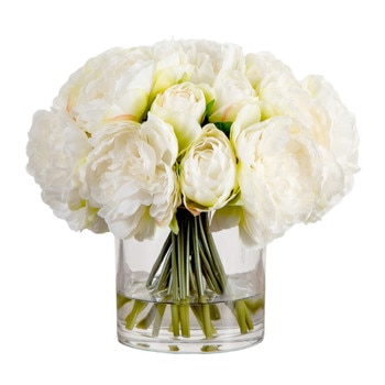 Wedding Collection 11-in Artificial Peony Arrangement in Glass Vase - SKU #A2311