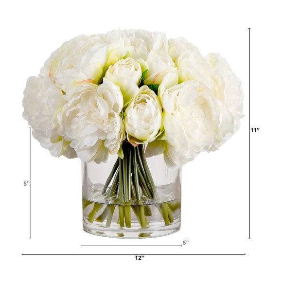 Wedding Collection 11-in Artificial Peony Arrangement in Glass Vase - SKU #A2311 - 1