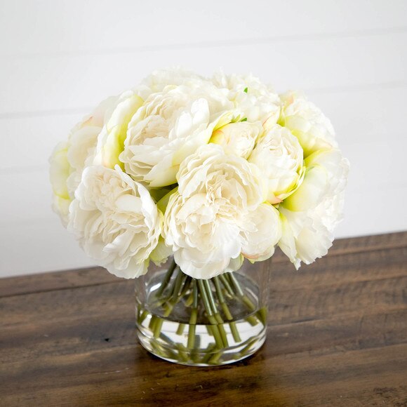 Wedding Collection 11-in Artificial Peony Arrangement in Glass Vase - SKU #A2311 - 3