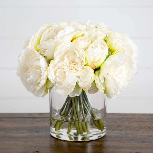 Wedding Collection 11-in Artificial Peony Arrangement in Glass Vase - SKU #A2311 - 6