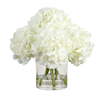 Wedding Collection 14-in Artificial Hydrangea Arrangement in Glass Vase - SKU #A2312
