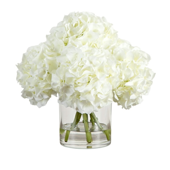 Wedding Collection 14-in Artificial Hydrangea Arrangement in Glass Vase - SKU #A2312