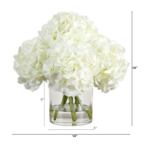 Wedding Collection 14-in Artificial Hydrangea Arrangement in Glass Vase - SKU #A2312 - 1
