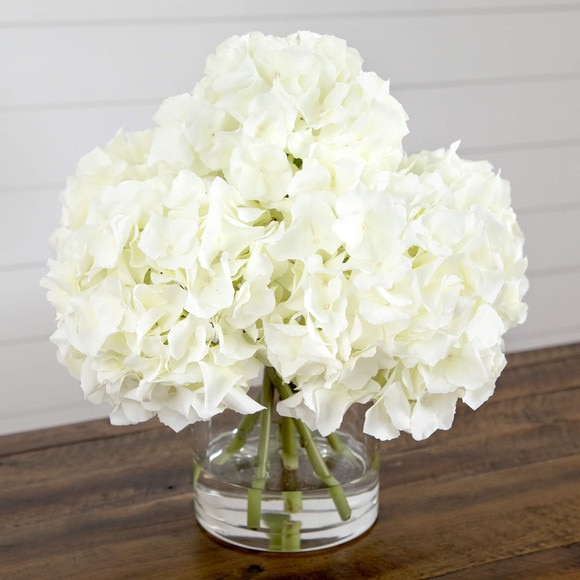 Wedding Collection 14-in Artificial Hydrangea Arrangement in Glass Vase - SKU #A2312 - 3