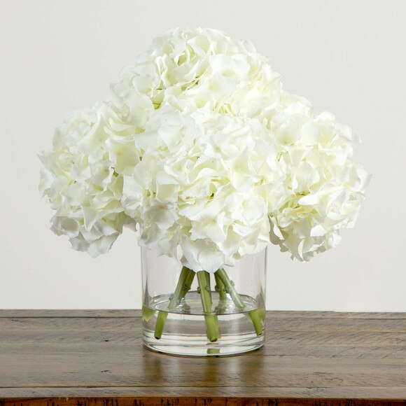 Wedding Collection 14-in Artificial Hydrangea Arrangement in Glass Vase - SKU #A2312 - 5