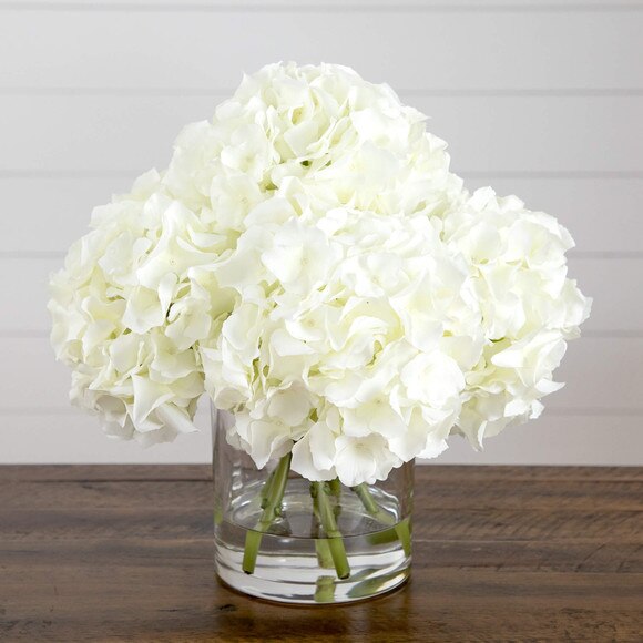 Wedding Collection 14-in Artificial Hydrangea Arrangement in Glass Vase - SKU #A2312 - 6