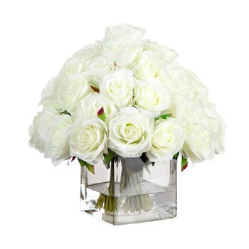 Wedding Collection 13-in Artificial Rose Arrangement in Glass Vase - SKU #A2313