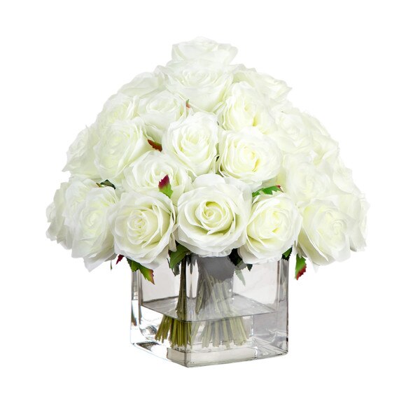 Wedding Collection 13-in Artificial Rose Arrangement in Glass Vase - SKU #A2313