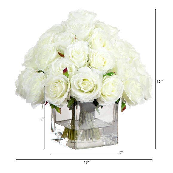 Wedding Collection 13-in Artificial Rose Arrangement in Glass Vase - SKU #A2313 - 1