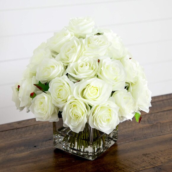 Wedding Collection 13-in Artificial Rose Arrangement in Glass Vase - SKU #A2313 - 3