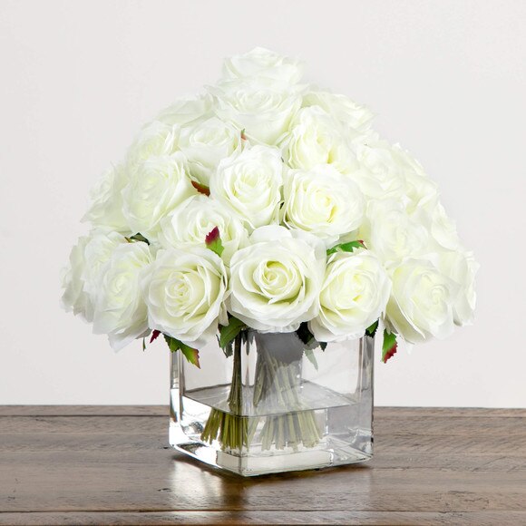 Wedding Collection 13-in Artificial Rose Arrangement in Glass Vase - SKU #A2313 - 5