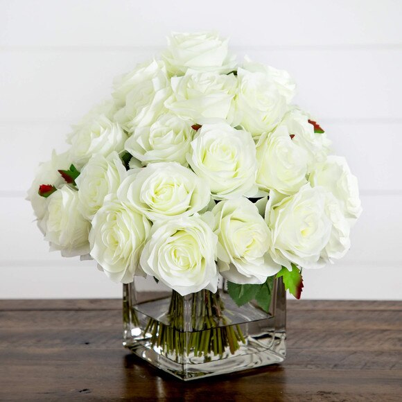 Wedding Collection 13-in Artificial Rose Arrangement in Glass Vase - SKU #A2313 - 6