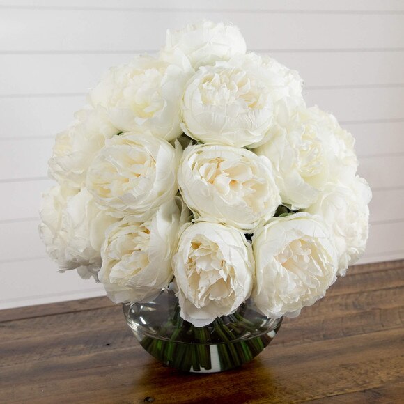 Wedding Collection 15-in Artificial Peony Arrangement in Glass Vase - SKU #A2314 - 4