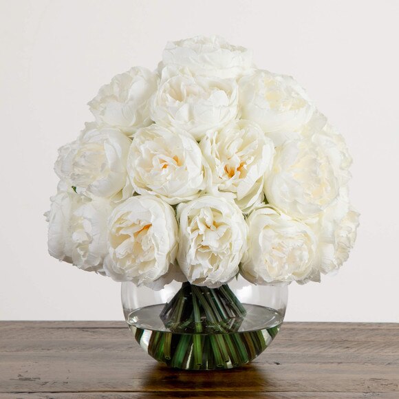 Wedding Collection 15-in Artificial Peony Arrangement in Glass Vase - SKU #A2314 - 6