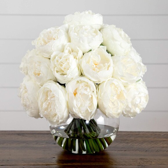 Wedding Collection 15-in Artificial Peony Arrangement in Glass Vase - SKU #A2314 - 7